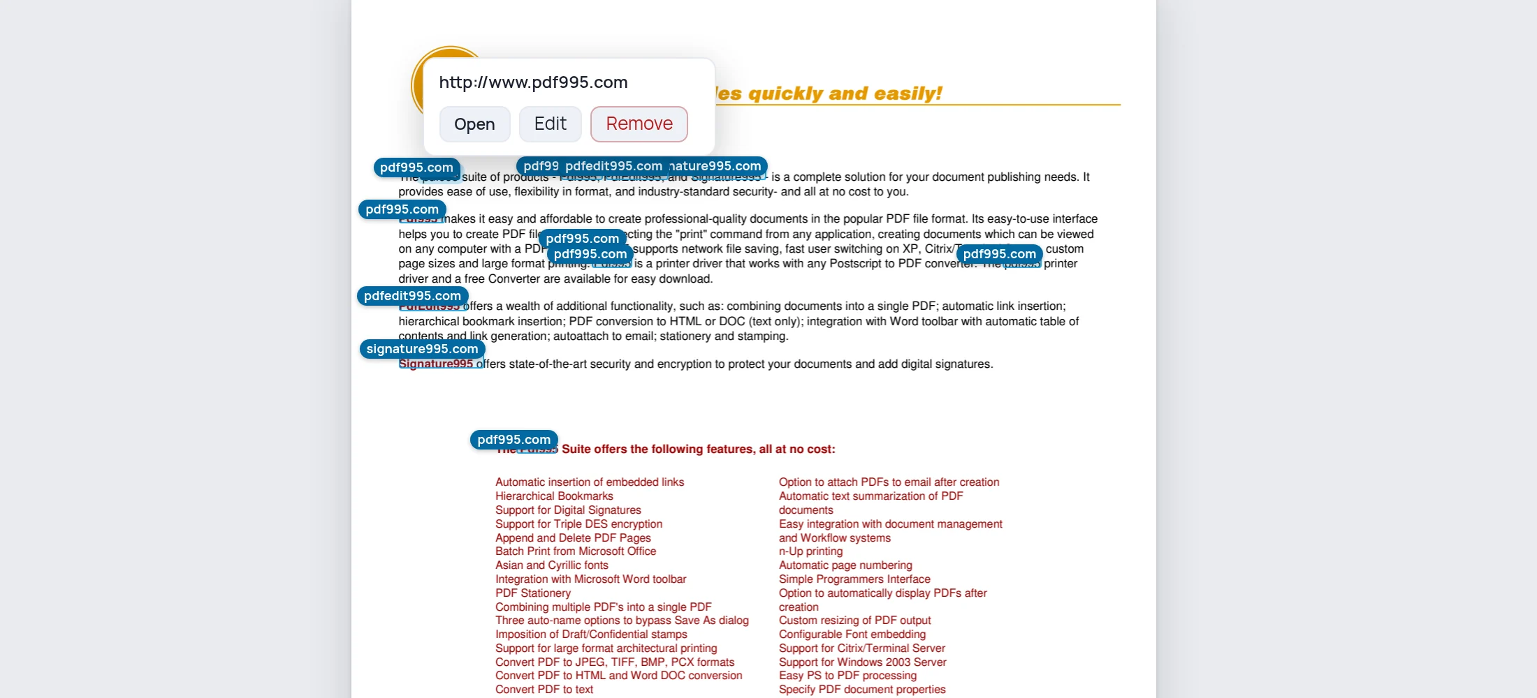 A link's full destination shown in a card above the page