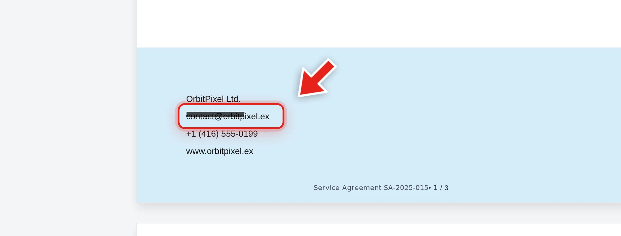 Dragging to select a law firm's email address in a service agreement, with the redaction box mid-drag