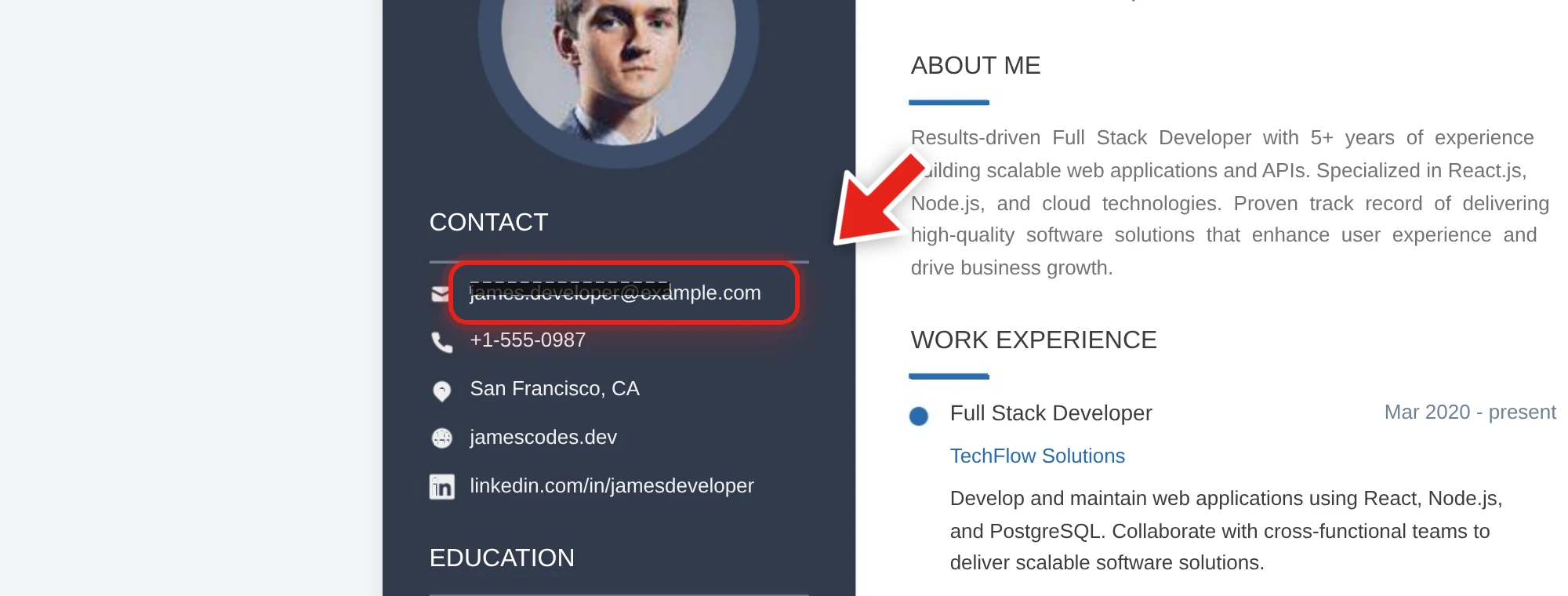 Dragging to select a candidate's email address on a resume, with the redaction box mid-drag