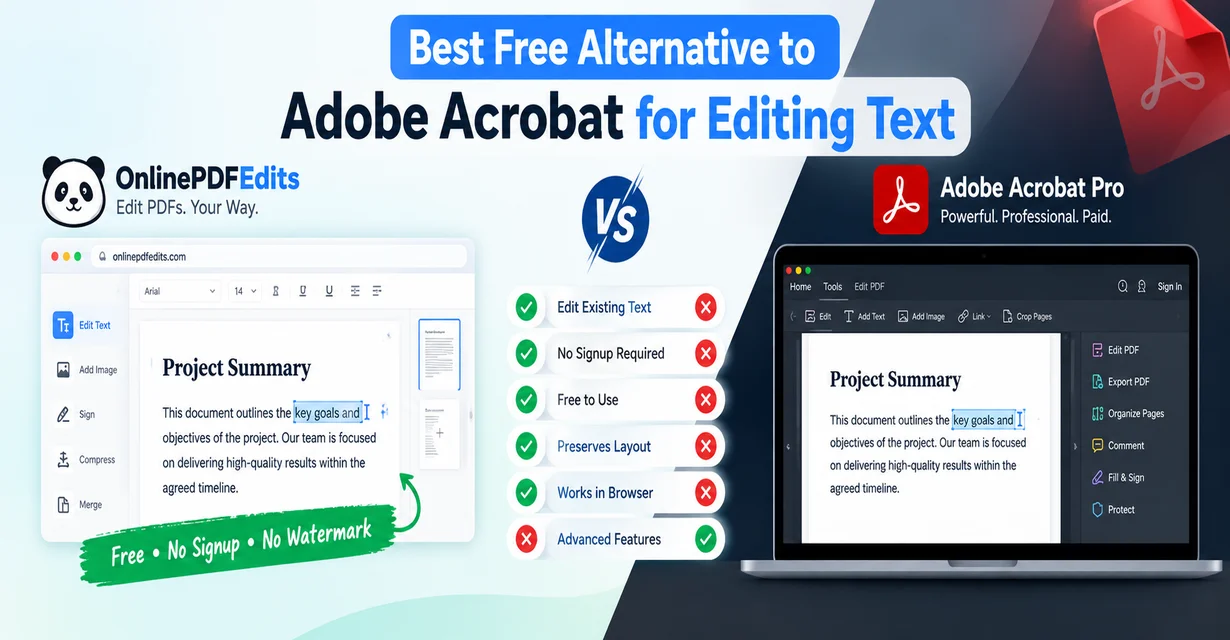 Comparison guide on the best free alternatives to Adobe Acrobat for editing existing text in a PDF
