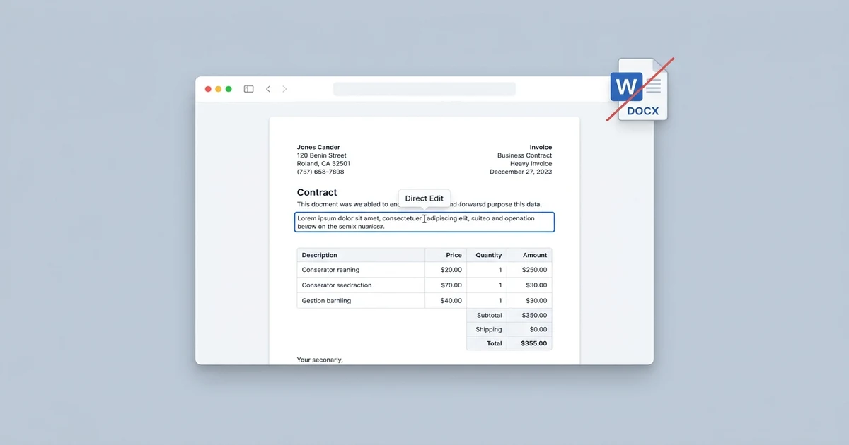 Edit PDF Text Directly Without Word Conversion Guide Illustration of direct in-place PDF text editing without converting to Word